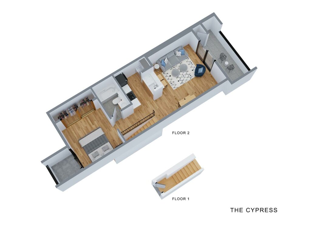 Cypress - 1 Bed, 1 Bath - Furnished Rendering